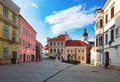 Street in Gyor - Hungary - Cozy little baroque square in the cente Royalty Free Stock Photo