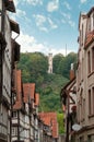 Street with half-timbered houses in German town Royalty Free Stock Photo