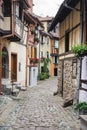 Street with half-timbered medieval houses in Royalty Free Stock Photo