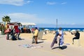 Street hawkers in La Barceloneta in Barcelona, Spain