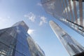 street of highrise glass skyscraper buildings low angle Royalty Free Stock Photo
