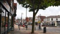 A street in historic East Grinstead with shops. Royalty Free Stock Photo