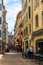 Street with historical houses in Bayonne city center. France Royalty Free Stock Photo