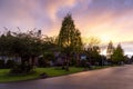 Street and Homes View at a Quite Residential Neighborhood in Suburban Area Royalty Free Stock Photo