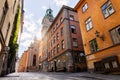 Street with hotel in Old Town Stockholm, Sweden