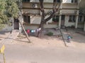 Street with house and tree