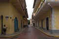 Street with houses in colonial style in the old town casco viejo of panama city Royalty Free Stock Photo