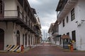 Street with houses in colonial style in the old town casco viejo of panama city Royalty Free Stock Photo