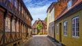 Street and houses in Ribe town, Denmark Royalty Free Stock Photo