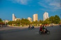 Street with huge traffic, lots of motorcycles. Nha Trang, Vietnam.