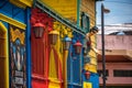 Street iron lanterns are painted in different colors. Shevelev.