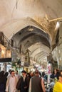 Street of the Isfahan bazar in the evening in a covered alley of the market. Symbol of the Persian architecture