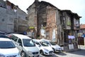 The street in Istanbul with old semi-suspended wooden houses. Royalty Free Stock Photo