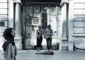 Street jazz musicians woman and man Royalty Free Stock Photo