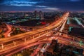 Street Junction and Express Way of Bangkok, Thailand. Landmark and Cityscape Skyscraper Buildings at Night Scene., Beautiful