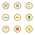 Street kiosk icons set, cartoon style Royalty Free Stock Photo