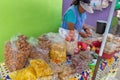 Street kitchen in Ecuador, Equatorians sell food, national snacks from corn, grill, popcorn, fried corn. Fried bananas Royalty Free Stock Photo