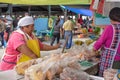 Street kitchen in Ecuador, Equatorians sell food, national snacks from corn, grill, popcorn, fried corn. Fried bananasSelling chic