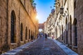 The Street of the Knights, the most famous street in Rhodes old town, Rhodes island, Greece. The Street of the Knights in Rhodes Royalty Free Stock Photo