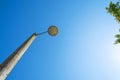 Street lamp against the blue sky. Bottom View Architecture. Royalty Free Stock Photo