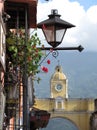 Street lamp and the Arco de Santa Catalina in Antigua Guatemala Royalty Free Stock Photo