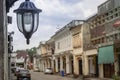 A street lamp and a blurred street in the Thai old town of Takua Pa Thailand,