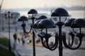 Street lamp.A cluster of glass balls with a metal pole.Park lighting.