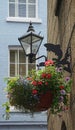 street lamp with flowers, Fowey, Cornwall, UK