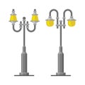 Street Lamp Light Posts Set on White Background. Vector