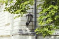 street lamp on linden tree branches background,selective focus.Historical Vintage Iron lantern Royalty Free Stock Photo