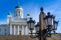 Street lamp and the Lutheran Cathedral, in Helsinki Royalty Free Stock Photo