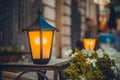 Street lamp at night and flowers Royalty Free Stock Photo