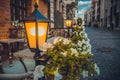 Street lamp at night and flowers Royalty Free Stock Photo