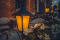 Street lamp at night and flowers Royalty Free Stock Photo