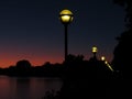 Street lamp at night in Lac Megantic near the lake Royalty Free Stock Photo