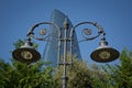 Street lamp in the old style on blue sky background . street lighting lantern for street lighting at night, in the old style . las Royalty Free Stock Photo