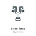 Street lamp outline vector icon. Thin line black street lamp icon, flat vector simple element illustration from editable city Royalty Free Stock Photo