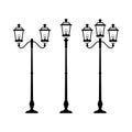 Street lamp post. The set is available in three versions. Black and white vector illustration. Royalty Free Stock Photo