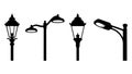 street lamp post silhouette icon set Royalty Free Stock Photo