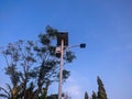 Street lamp post with solar panel energy against beautiful blue sky background Royalty Free Stock Photo