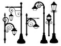 Street lamp, road lights vector silhouettes Royalty Free Stock Photo