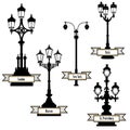 Street lamp set. Street lights of London, Paris, New-York, Moscow Royalty Free Stock Photo
