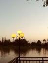 Street lamp shining up in the evening Royalty Free Stock Photo