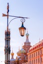 street lamp in St. Petersburg on a background Church of the Savior on Spilled Blood. winter view Savior. winter view Royalty Free Stock Photo