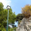 Street lamp and wild vegetation on Skiathos island