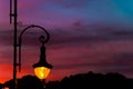 Street lamps with beautiful and colorful sunset sky Royalty Free Stock Photo