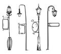 Street lamps with information signs, vector illustration