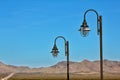 Street lamps mountain background