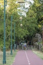 Street lamps on pedestrian cycle path, in Viseu, Portugal