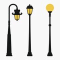 Street lamps set. Vintage city lantern. Vector illustration. Royalty Free Stock Photo